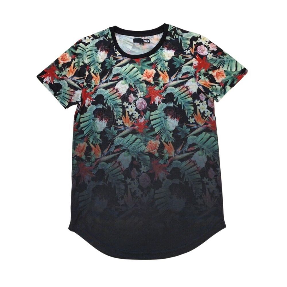 GBG Los Angeles T-Shirt Men Medium Floral Multicolor Shirt Sleeves Embossed Logo